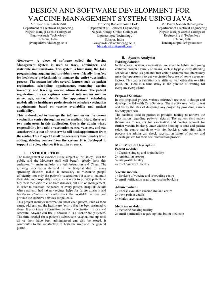 Design and software development for vaccine management system using
