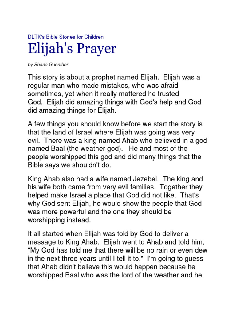 DLTK Elijah Story Materials | PDF | Elijah | Crossword