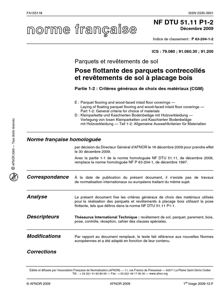 Norme NF DTU 51.11 sur parquets flottants | PDF | Code de la ...