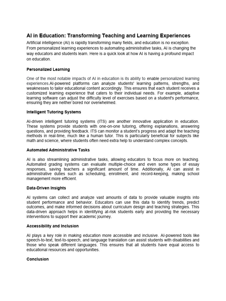 AI Transforming Education Today | PDF | Artificial Intelligence ...