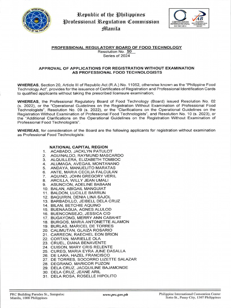 Registration Approval for Food Technologists | PDF | Regulation