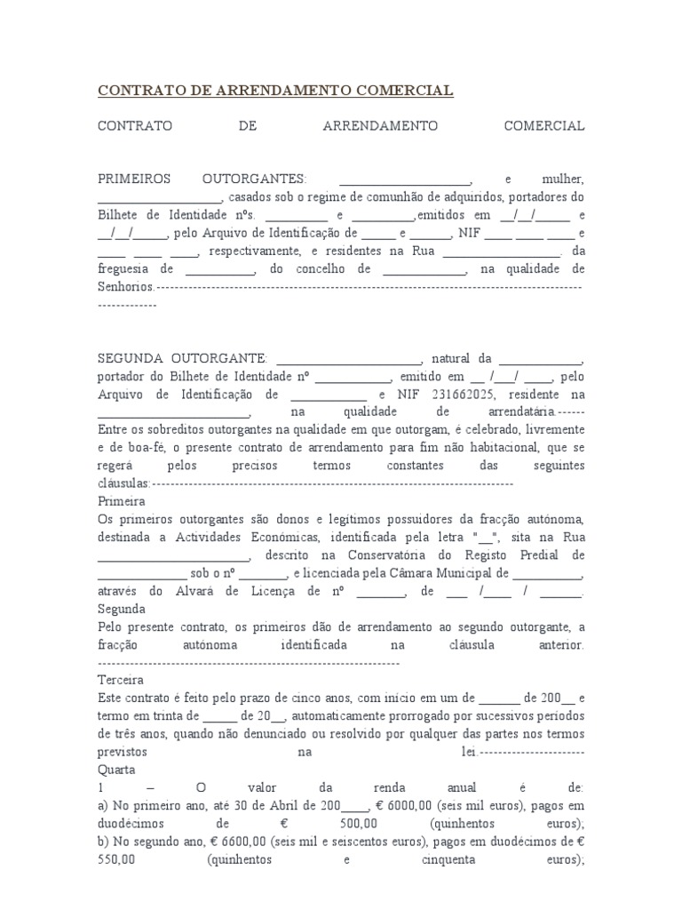 Contrato de Arrendamento Comercial Leasing Lei