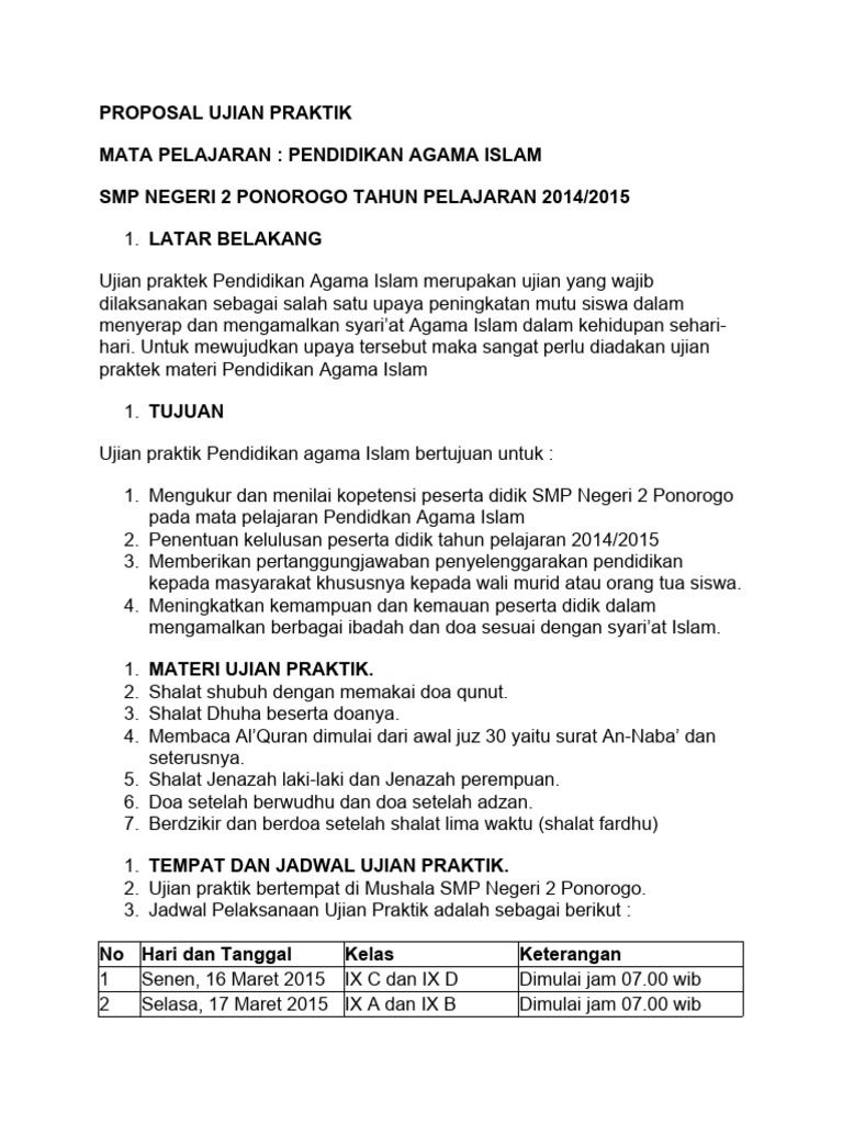 Proposal Ujian Praktik PAI SMP Kelas 9 | PDF | Karier & Perkembangan