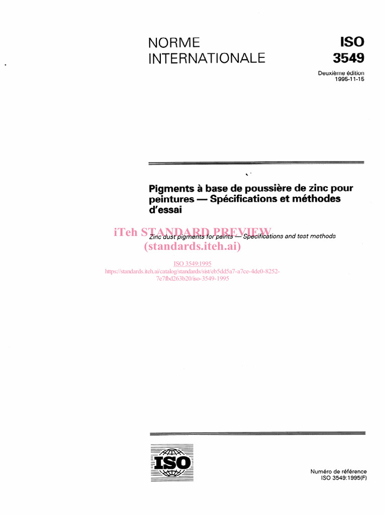 Pigments de zinc pour peintures - ISO 3549 | PDF | Organisation ...