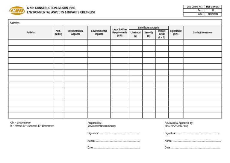 Environmental Impact Checklist for CNH Construction | PDF