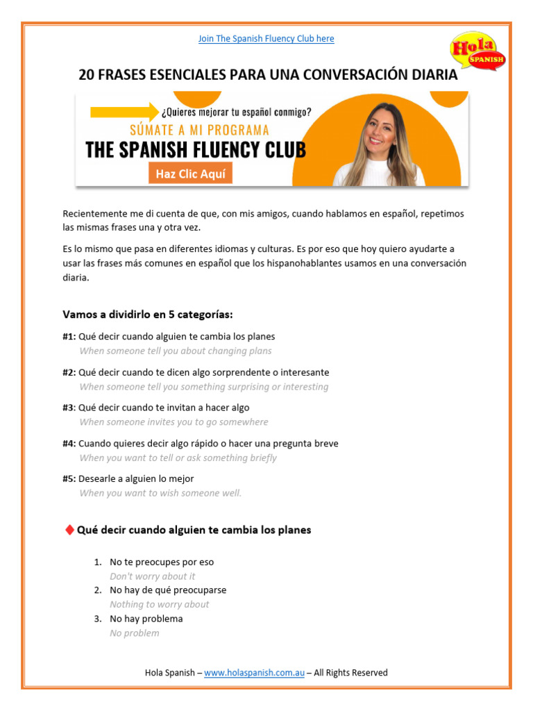 20 Frases Esenciales para Una Conversación Diaria en Español | PDF ...