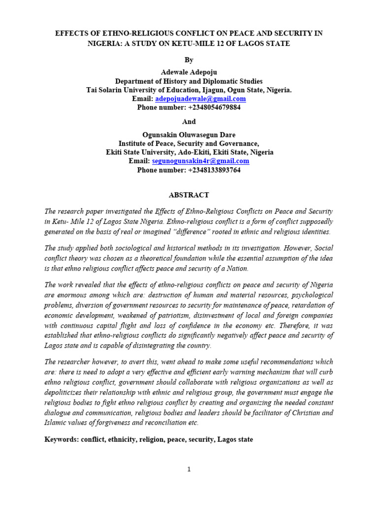 Effectof Ethno Religious Conflictcorrection | PDF | Nigeria | Identity ...