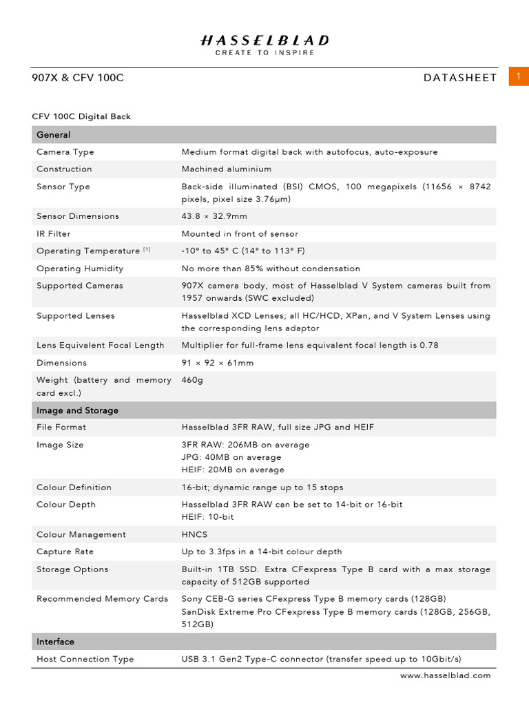 CFV 100C Digital Back Overview | PDF | Flash (Photography) | Camera
