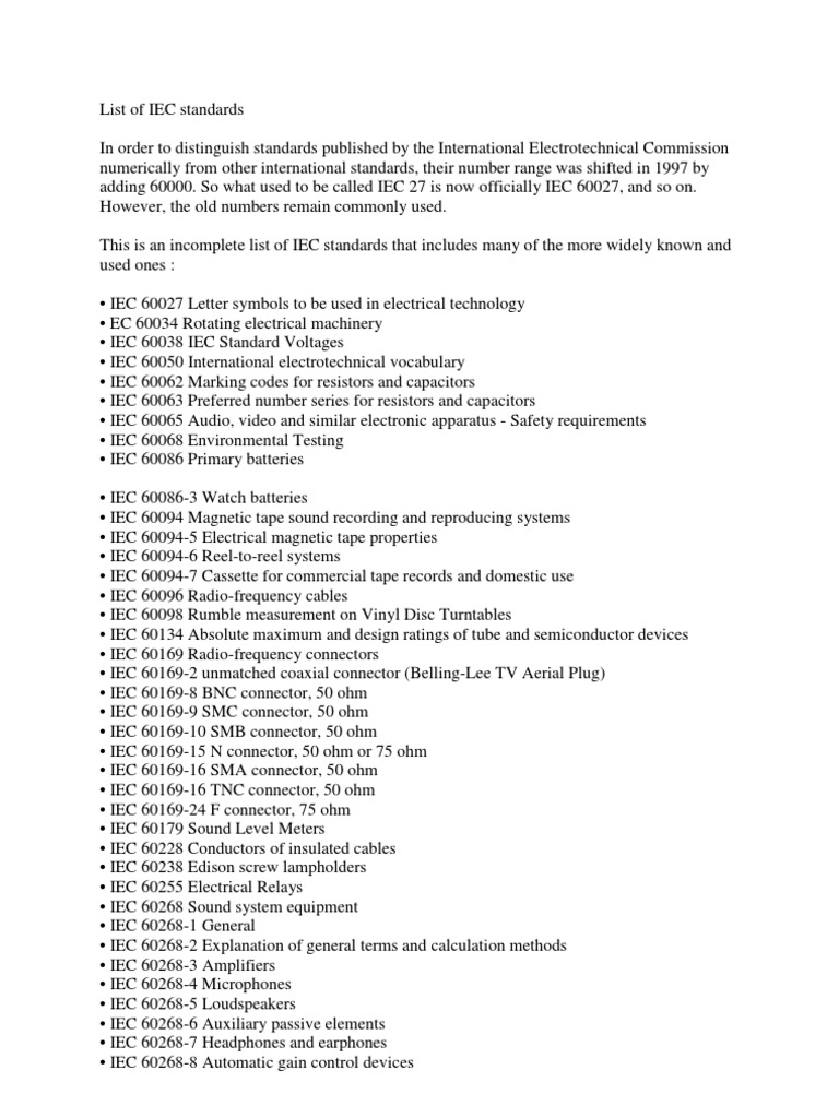 IEC Standards Overview and List | PDF | Electromagnetic Compatibility ...