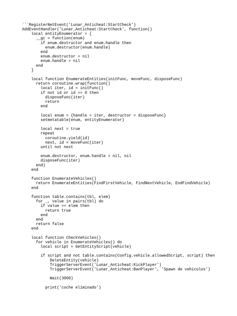 Lua Anticheat Vehicle Check Script | PDF | Teaching Methods & Materials
