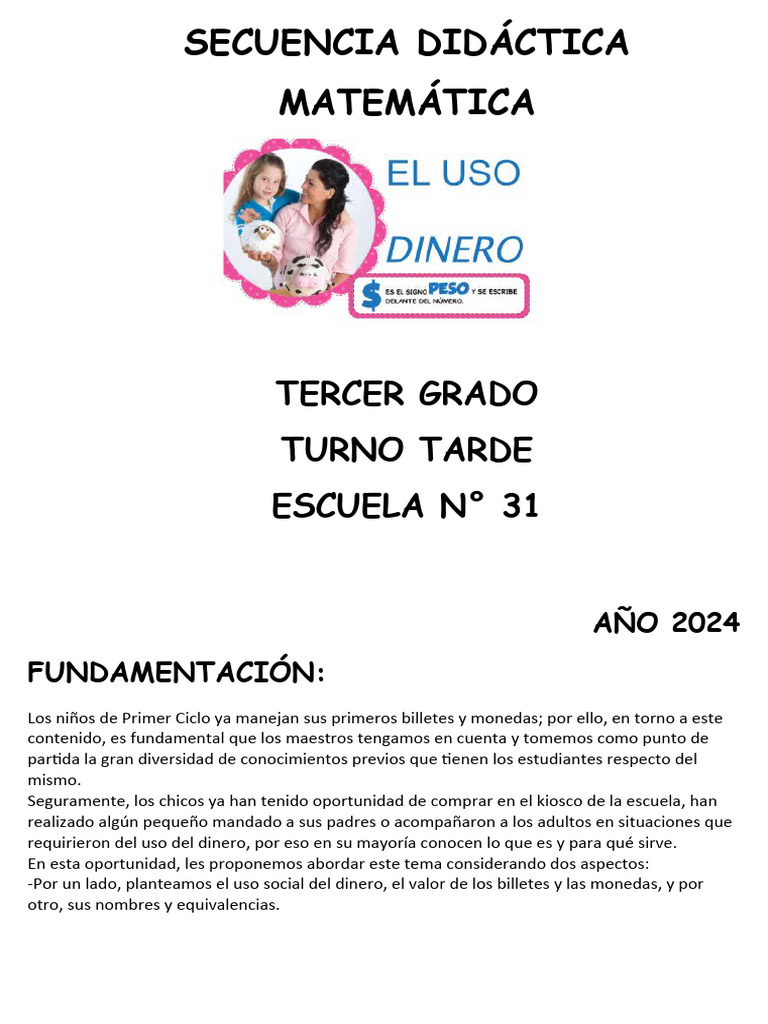 Secuencia Didáctica El Uso Del Dinero | PDF | Dinero | Billete de banco