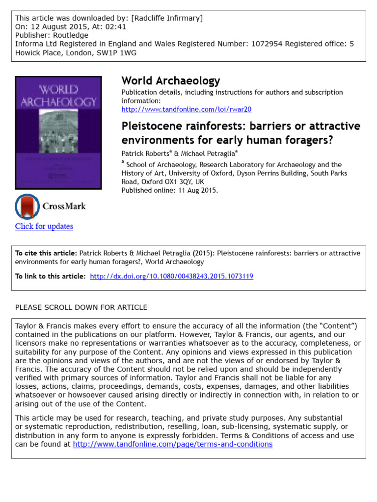 Pleistocene Rainforests and Human Foragers | PDF | Homo | Rainforest