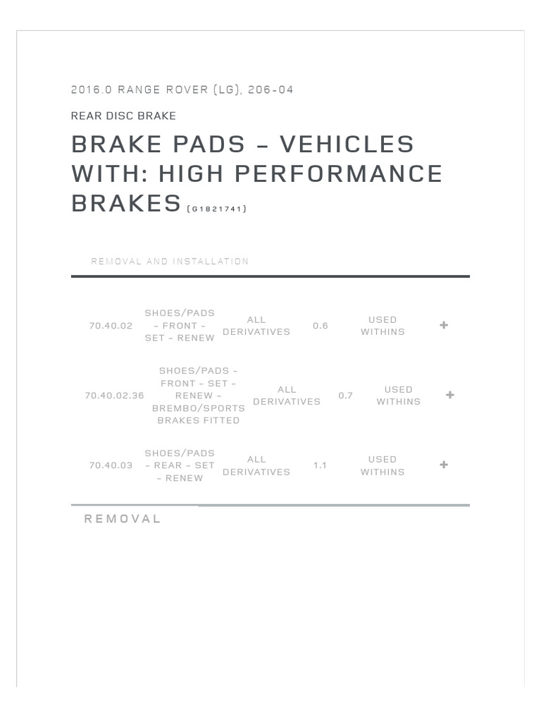 2016 Range Rover Rear Brake Pad Guide | PDF | Brake | Diesel Engine