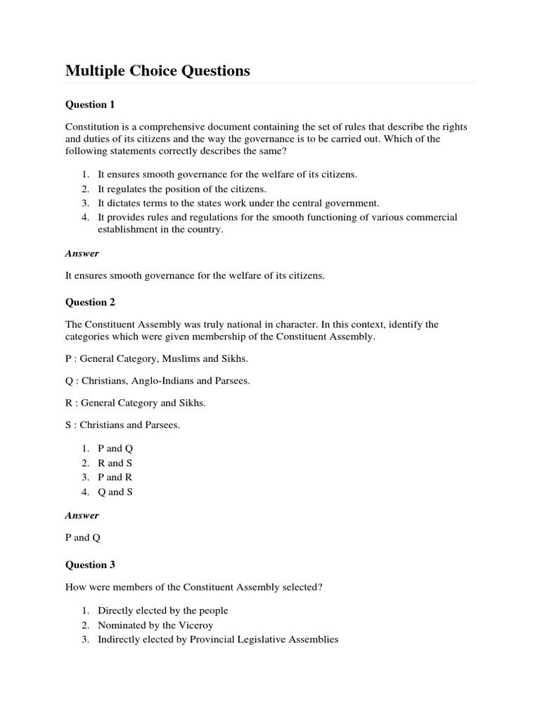 Indian Constitution Q&A Overview | PDF | Politics Of India | Political ...