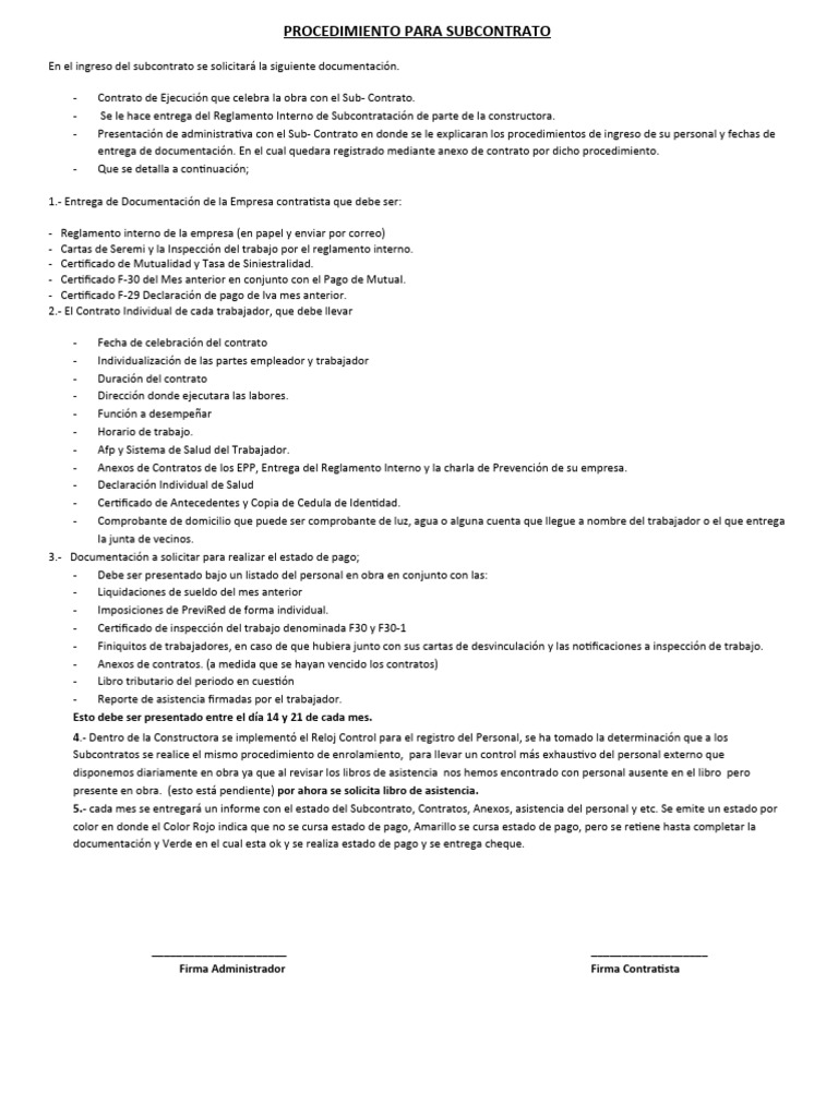 Procedimiento de Subcontrato y Documentación | PDF