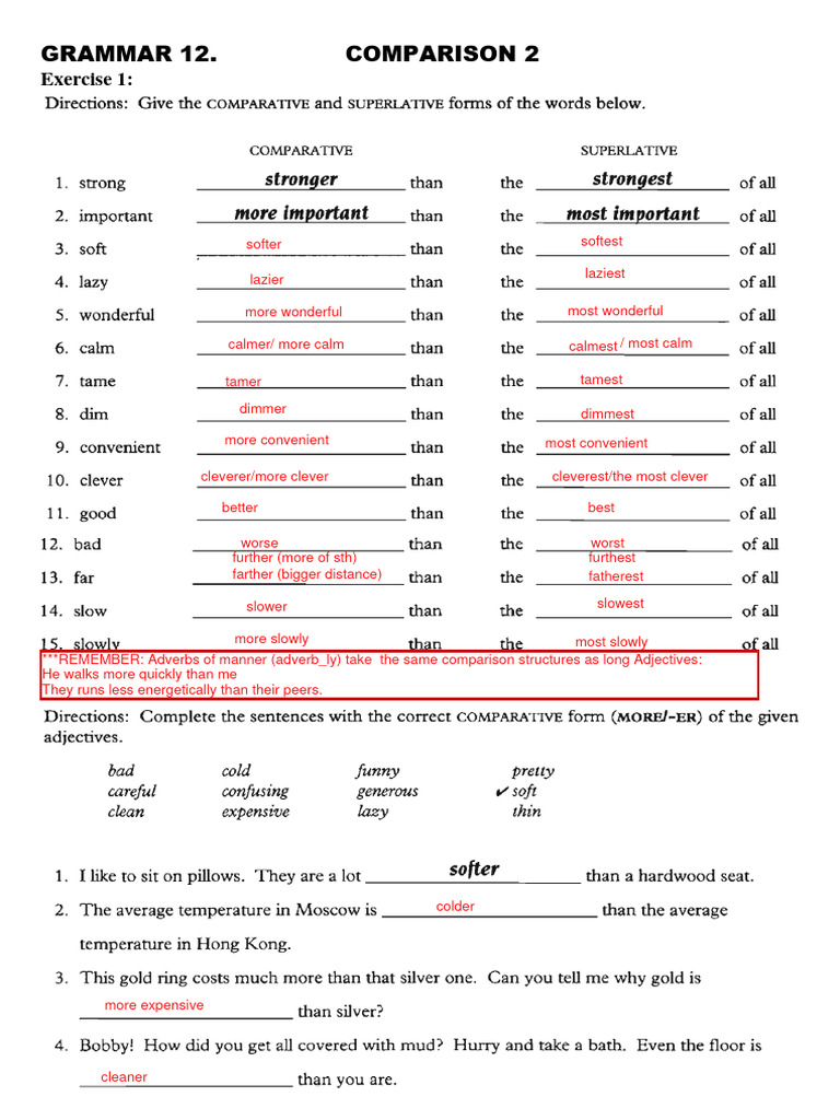 Comparative Exercises for Grammar 12 | PDF | Syntax | Linguistics