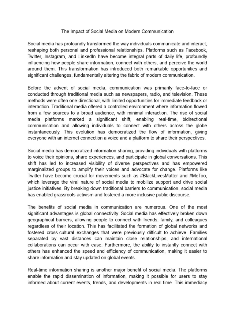 Social Media's Impact on Communication | PDF | Social Media | Popular ...