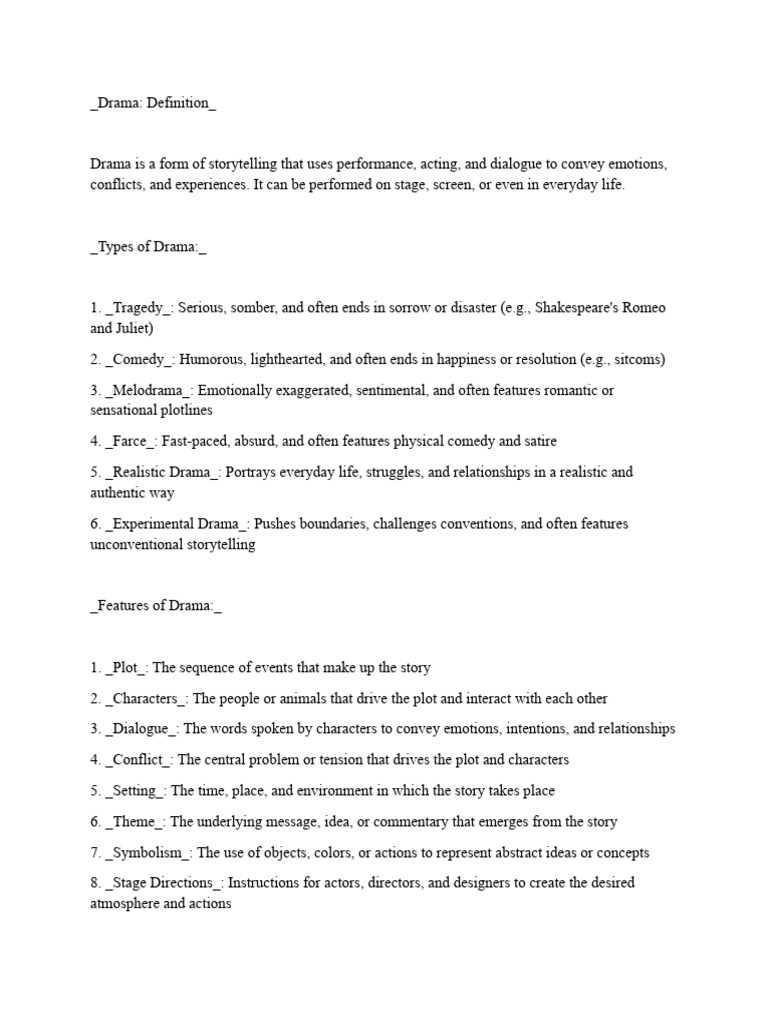 Understanding Drama: Types and Features | PDF