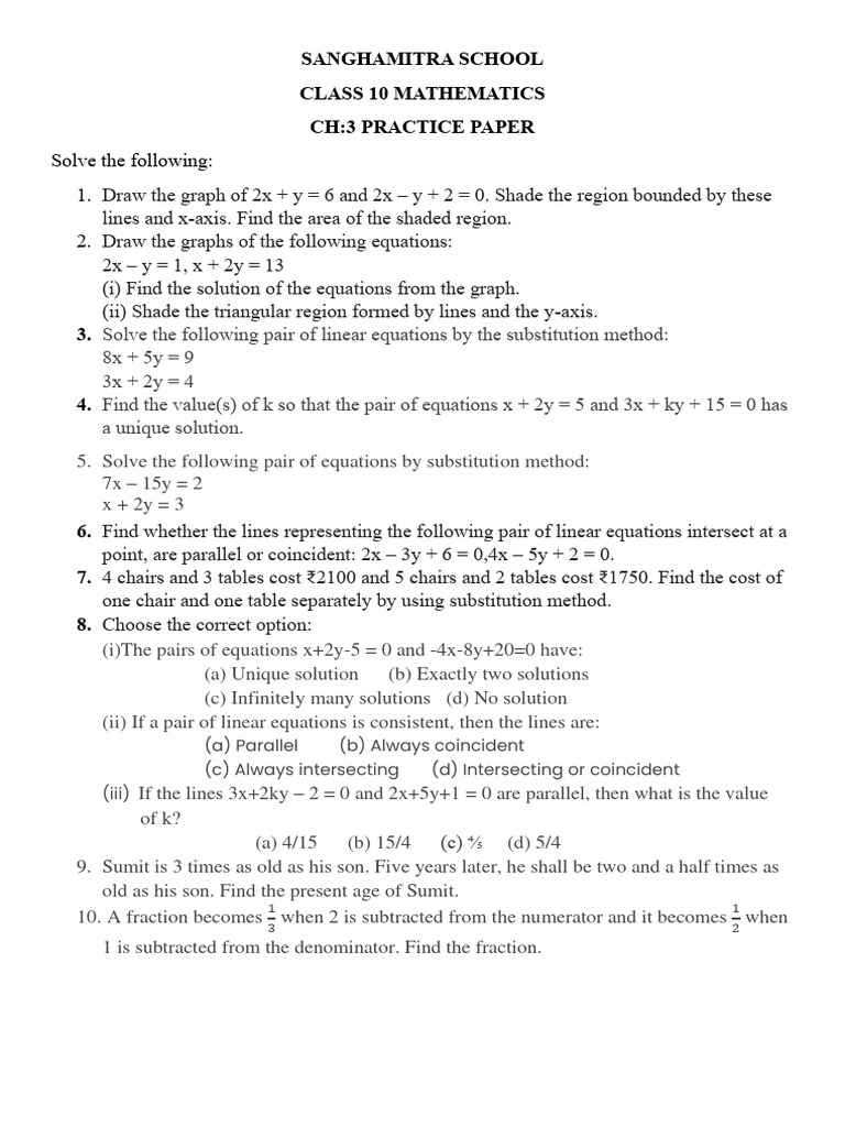 Class 10 Math Practice Paper Solutions | PDF