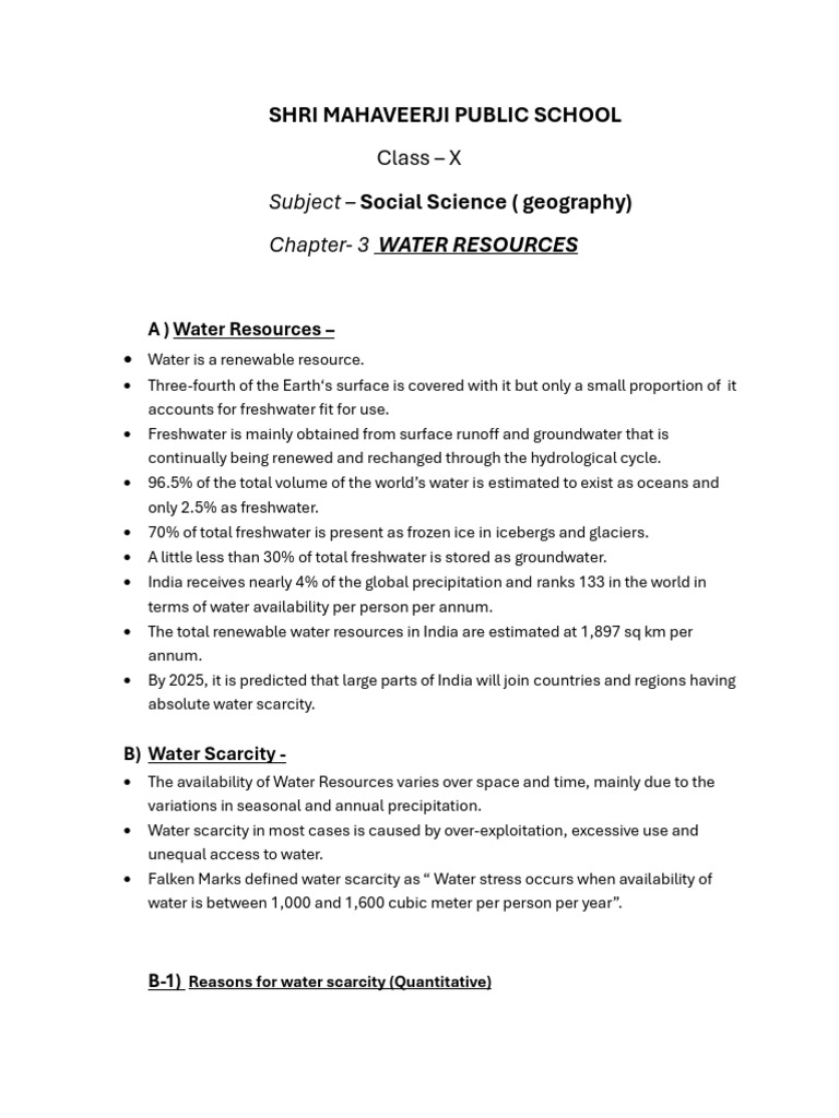 Class X Water Resources | PDF | Water Scarcity | Water