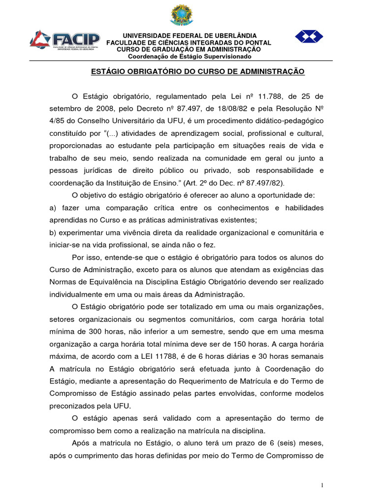 Estagio Obrigatorio No Curso de Administracao | PDF | Estágio | Procura ...