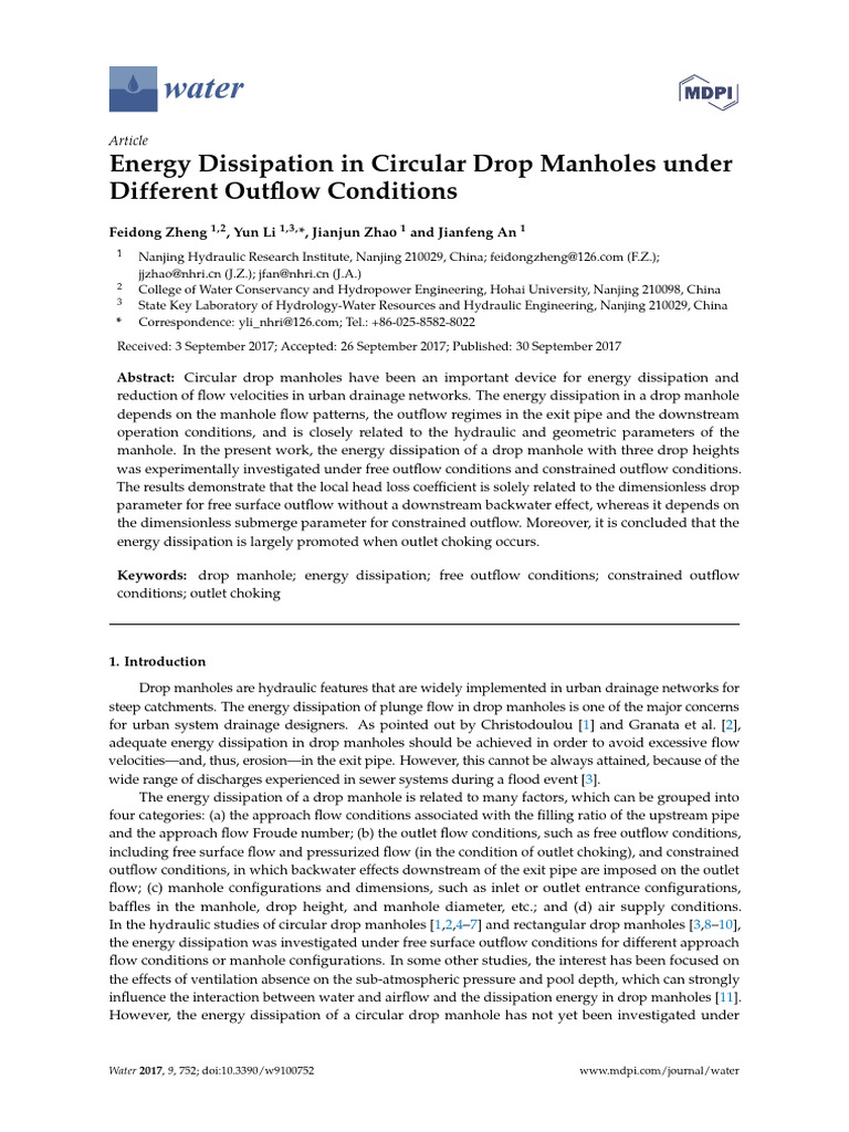 Energy Dissipation in Drop Manholes | PDF | Discharge (Hydrology ...