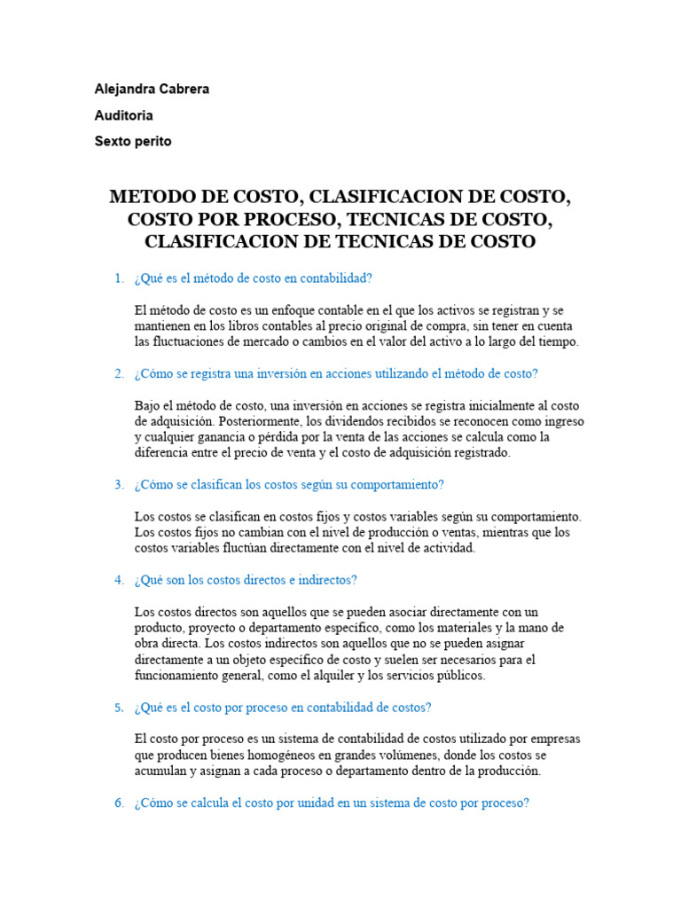 Métodos y Clasificación de Costos en Contabilidad | PDF | Costo ...