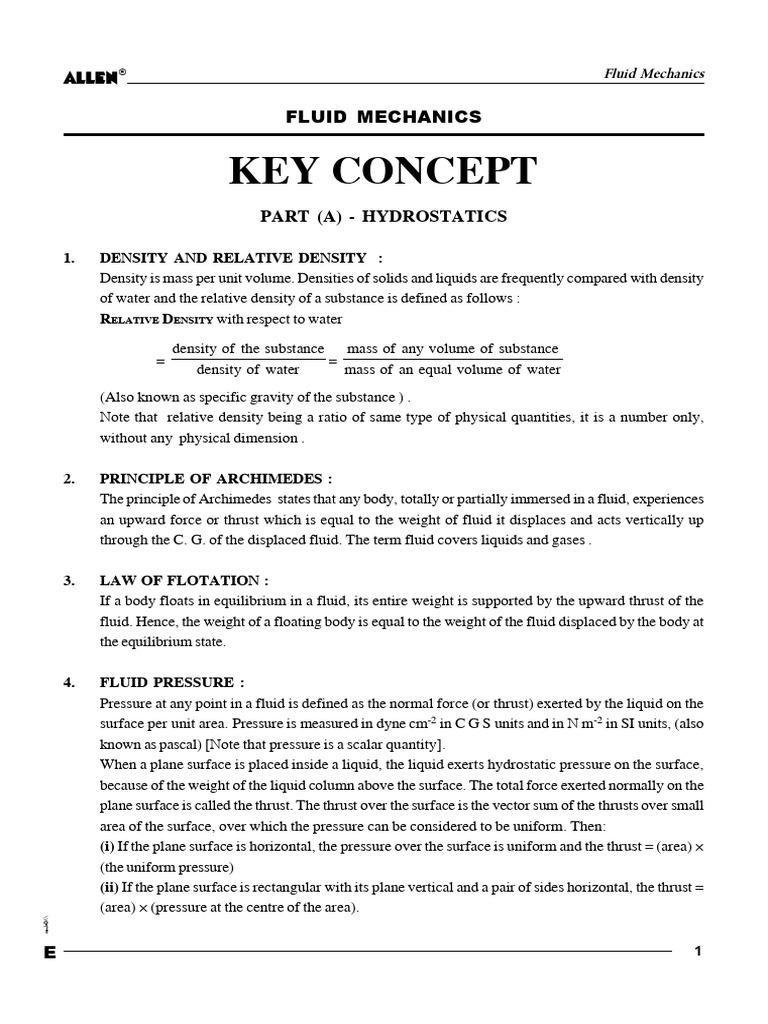 Key Concept: Fluid Mechanics | PDF | Pressure | Fluid Dynamics