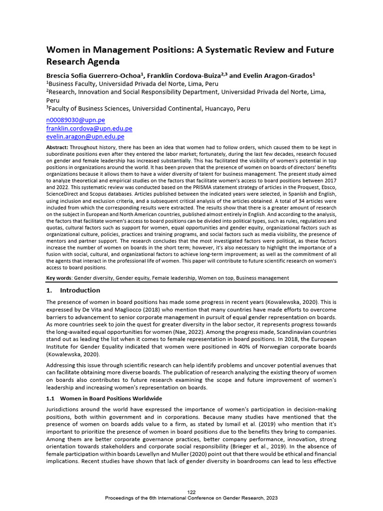 Women in Management: Systematic Review | PDF | Gender | Gender Studies