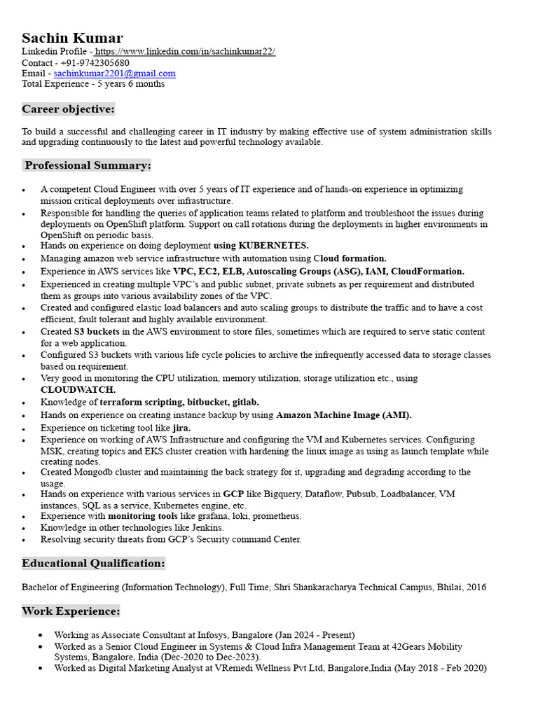 Cloud Engineer Profile: Sachin Kumar | PDF | Amazon Web Services ...