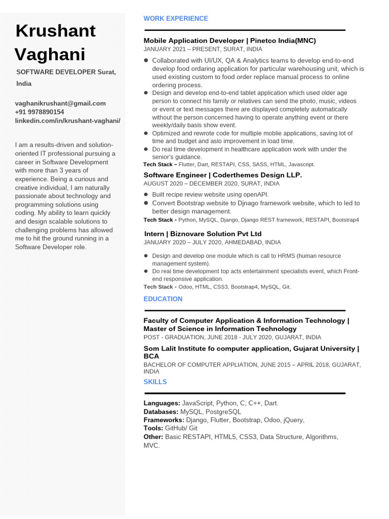 Krushant Vaghani Resume | PDF | Bootstrap (Front End Framework ...