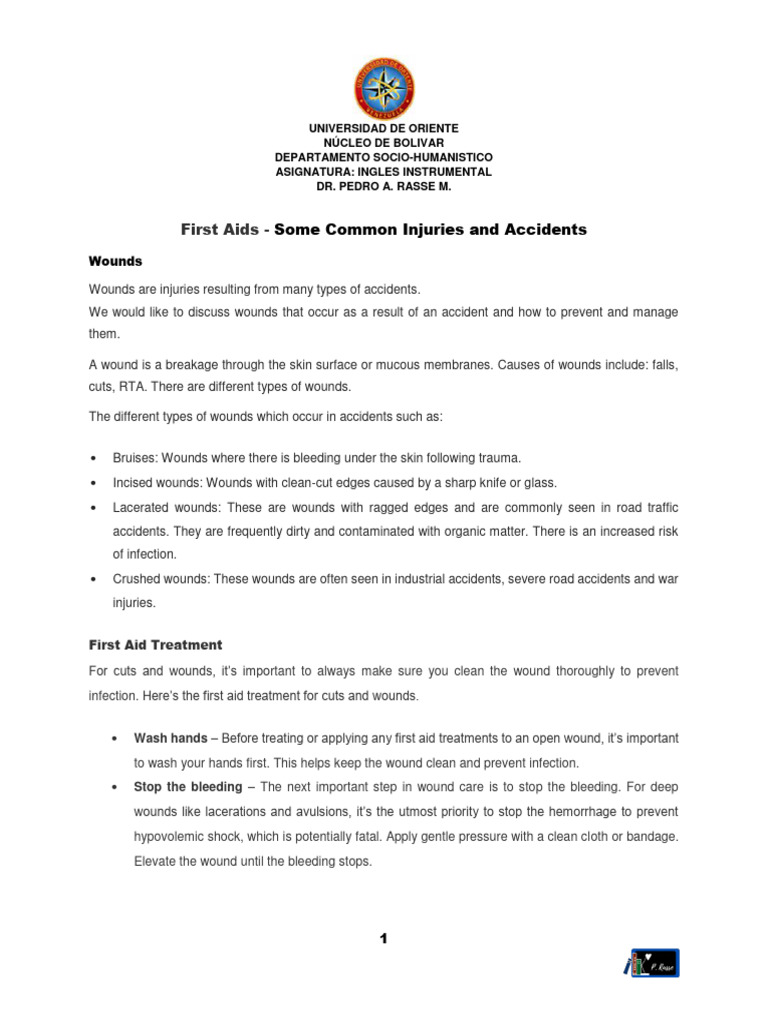 First Aid for Common Wounds and Injuries | PDF | Burn | Wound