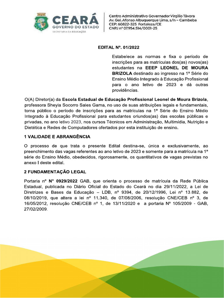 Edital EEEP Leonel de Moura Brizola para Publicar | PDF