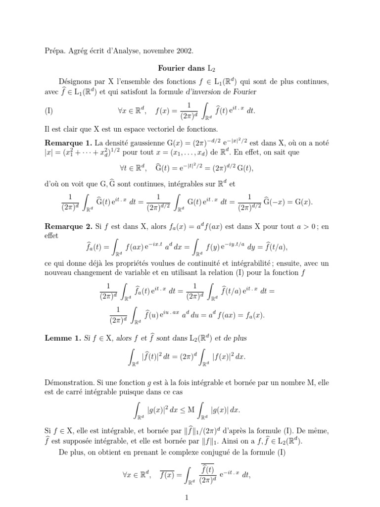Analyse de l'inversion de Fourier dans L2 | PDF | Limite (mathématiques ...