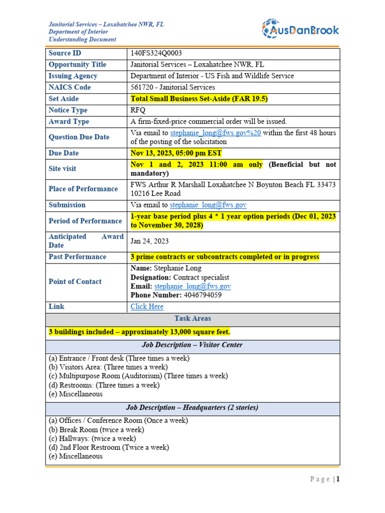 Janitorial Services RFQ - Loxahatchee NWR | PDF