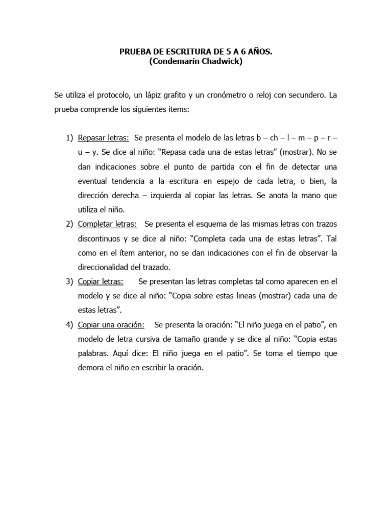 Prueba De Escritura De 5 A 6 Pdf