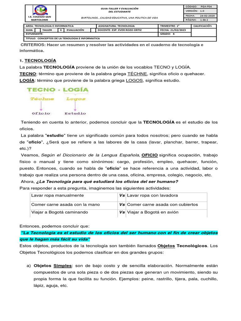 Conceptos de Tecnologia e Informatica 6° | PDF | Informática | Información