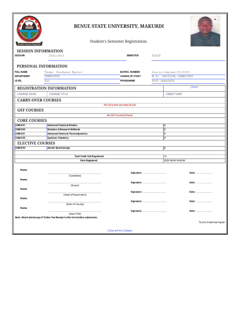 Postgraduate Registration Form | PDF | Physical Chemistry | Quantum ...