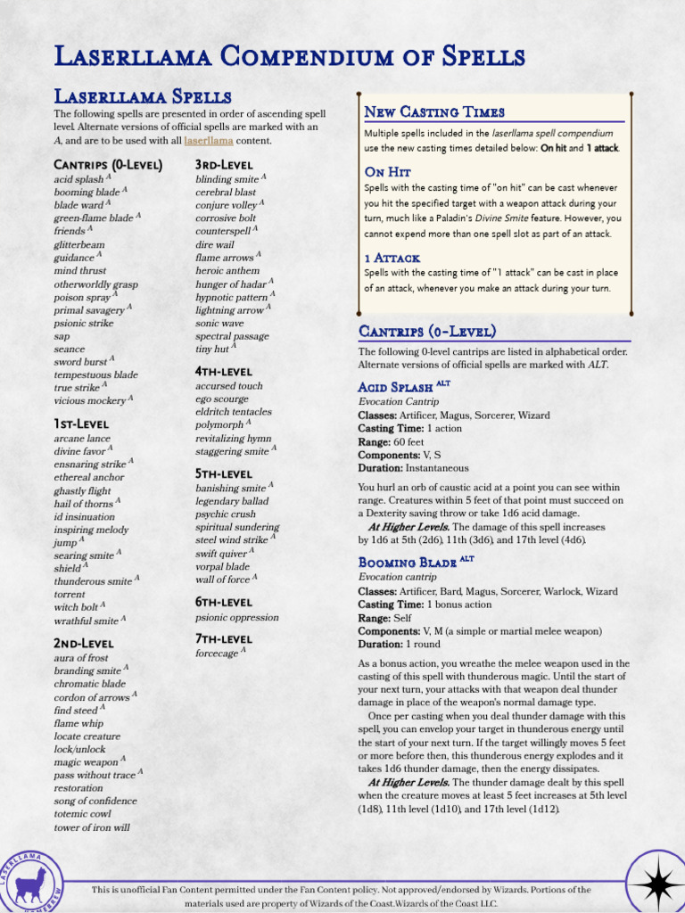 Laserllama compendium of spells gm binder pdf magician fantasy
