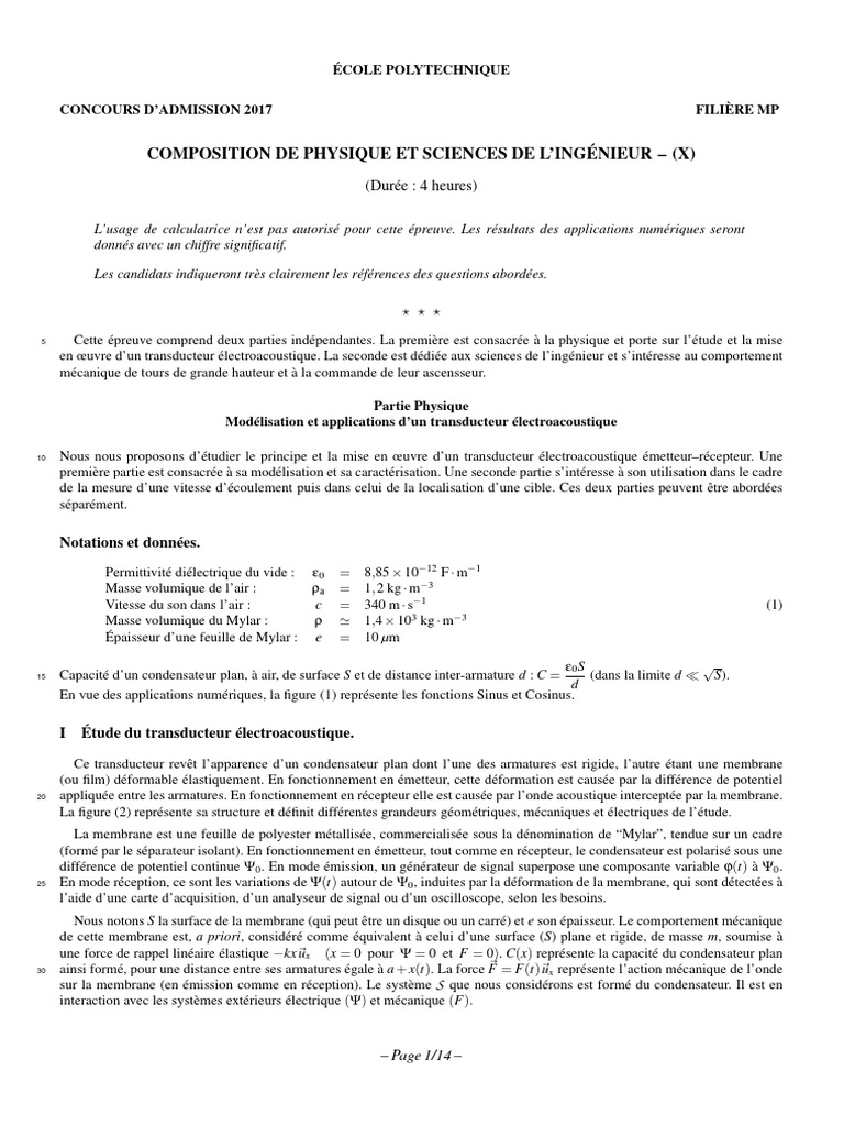 Concours Polytechnique 2017 : Physique MP | PDF | Condensateur ...