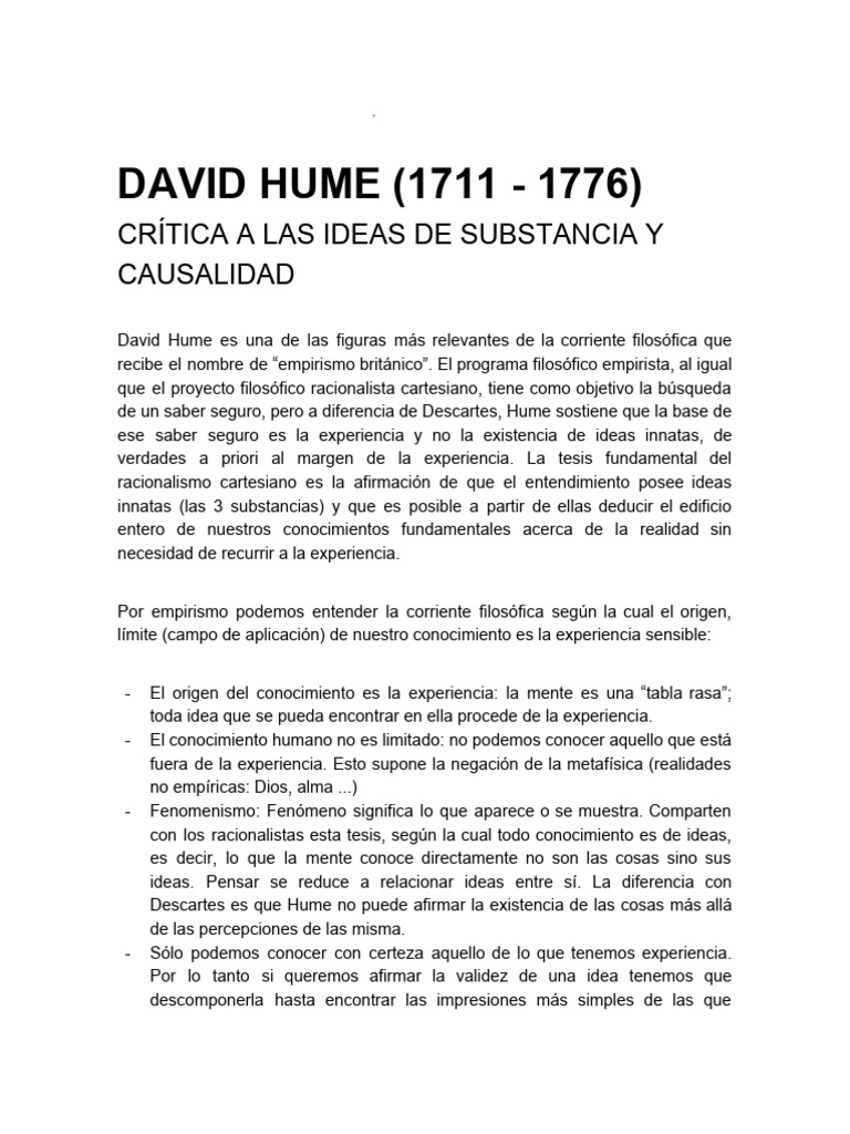 Crítica de Hume a Causalidad y Substancia | PDF | David Hume | Existencia