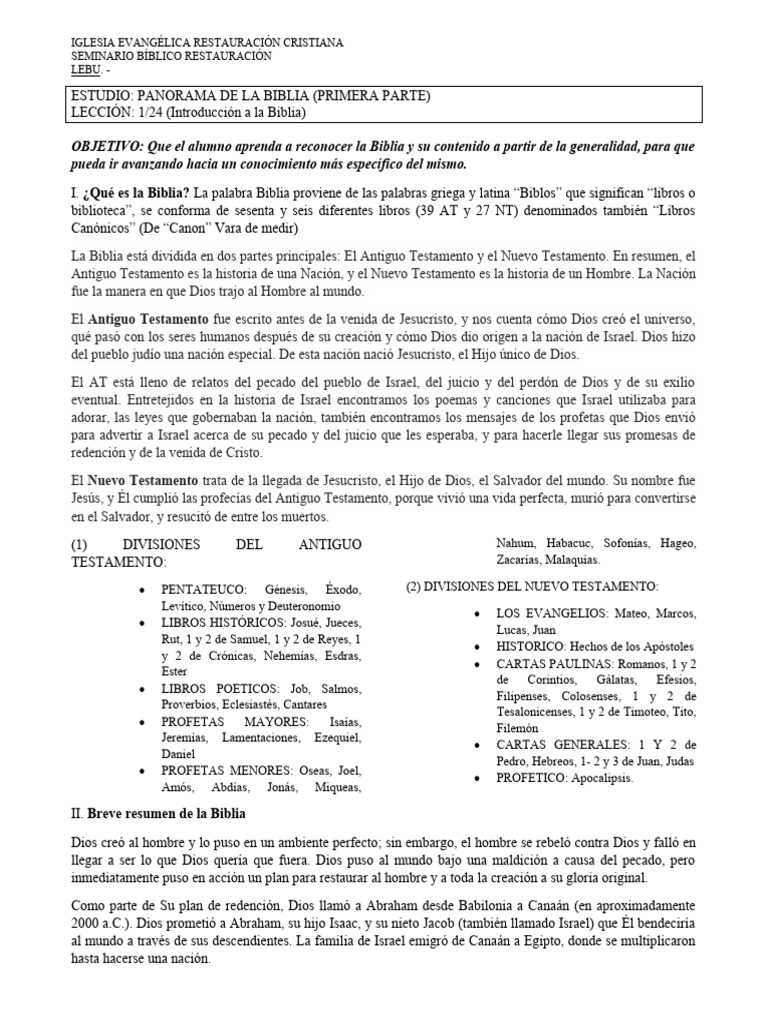 Introducción al Panorama de la Biblia | PDF | Biblia | Viejo Testamento