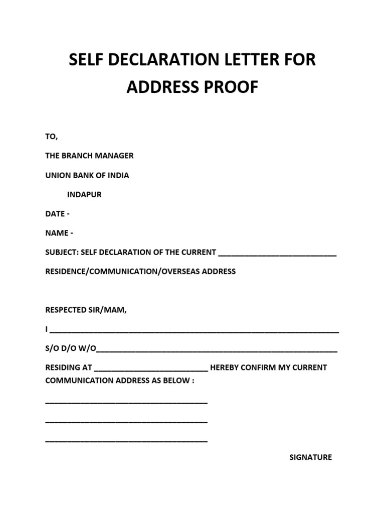 Self Declaration Letter for Address Proof | PDF