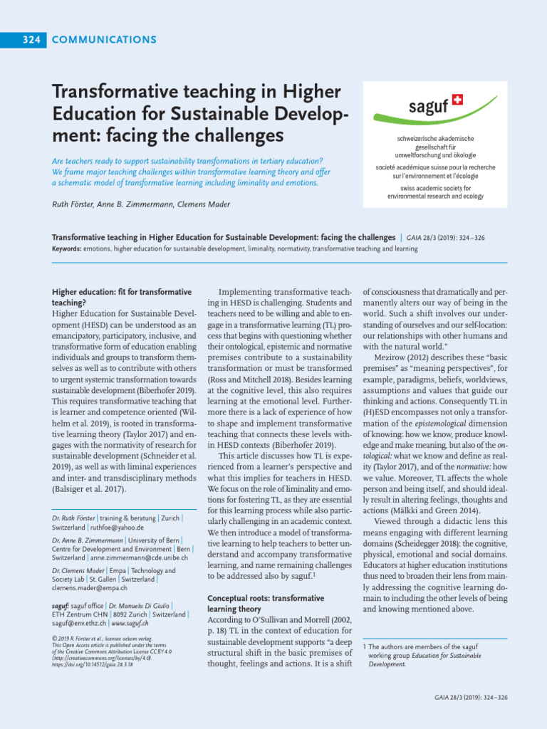 Transformative Teaching for Sustainability | PDF | Learning | Experience