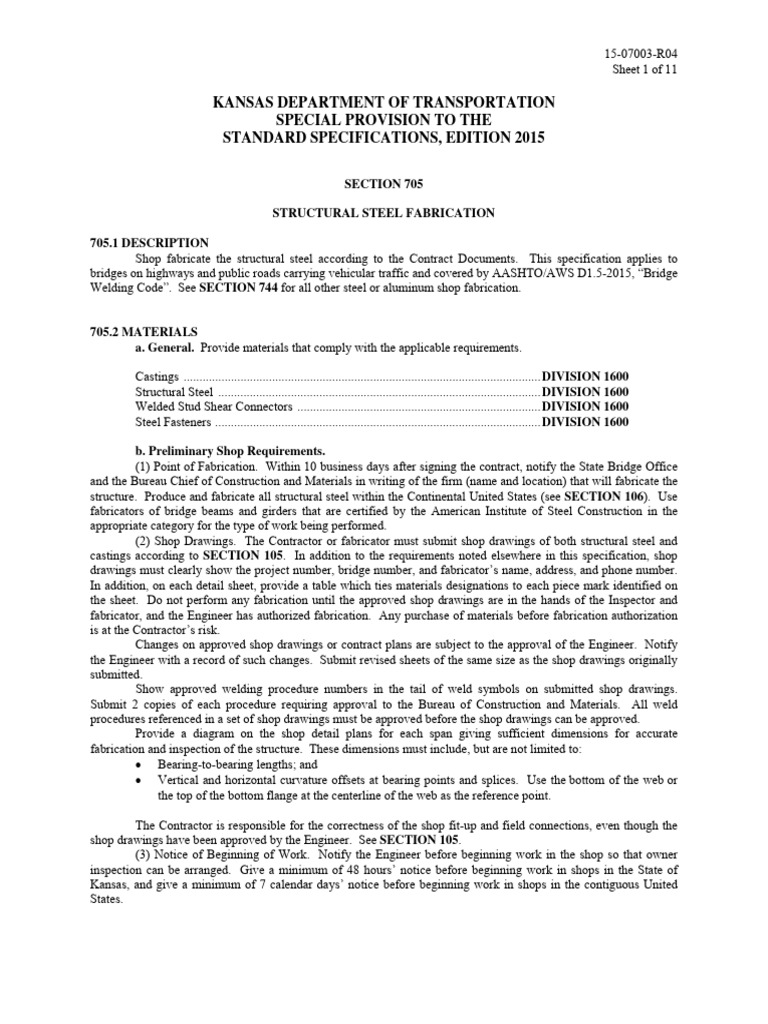 Kansas Structural Steel Fabrication Guidelines | PDF | Welding ...