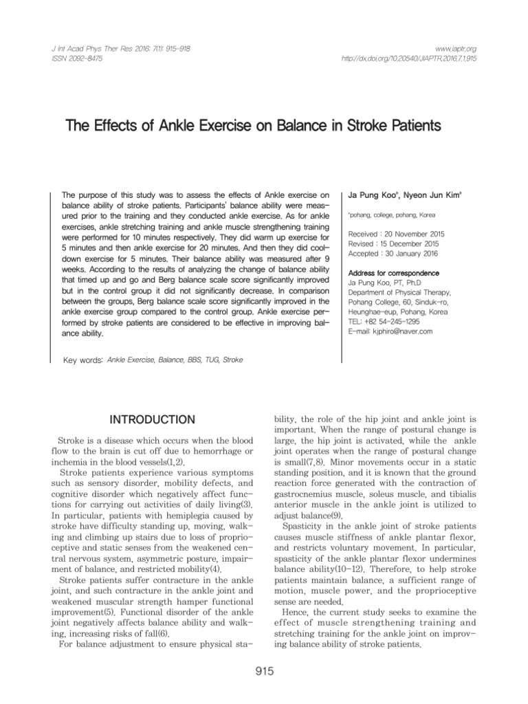 The Effects of Ankle Exercise On Balance in Stroke Patients | PDF ...