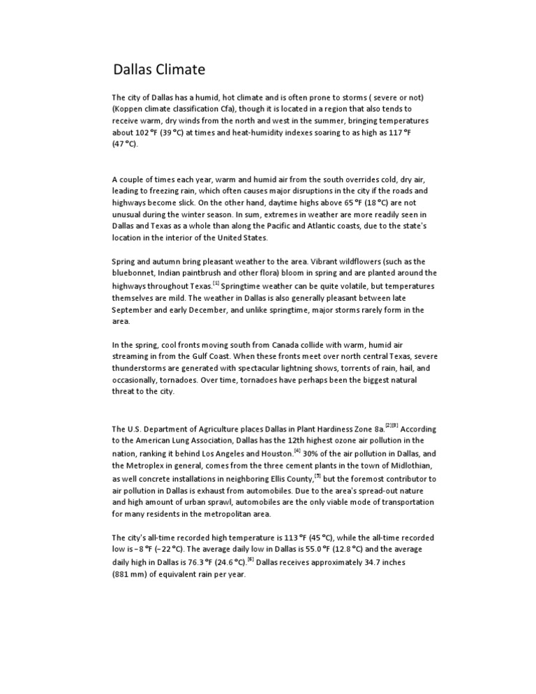 Dallas Climate: Weather Patterns & Pollution | PDF