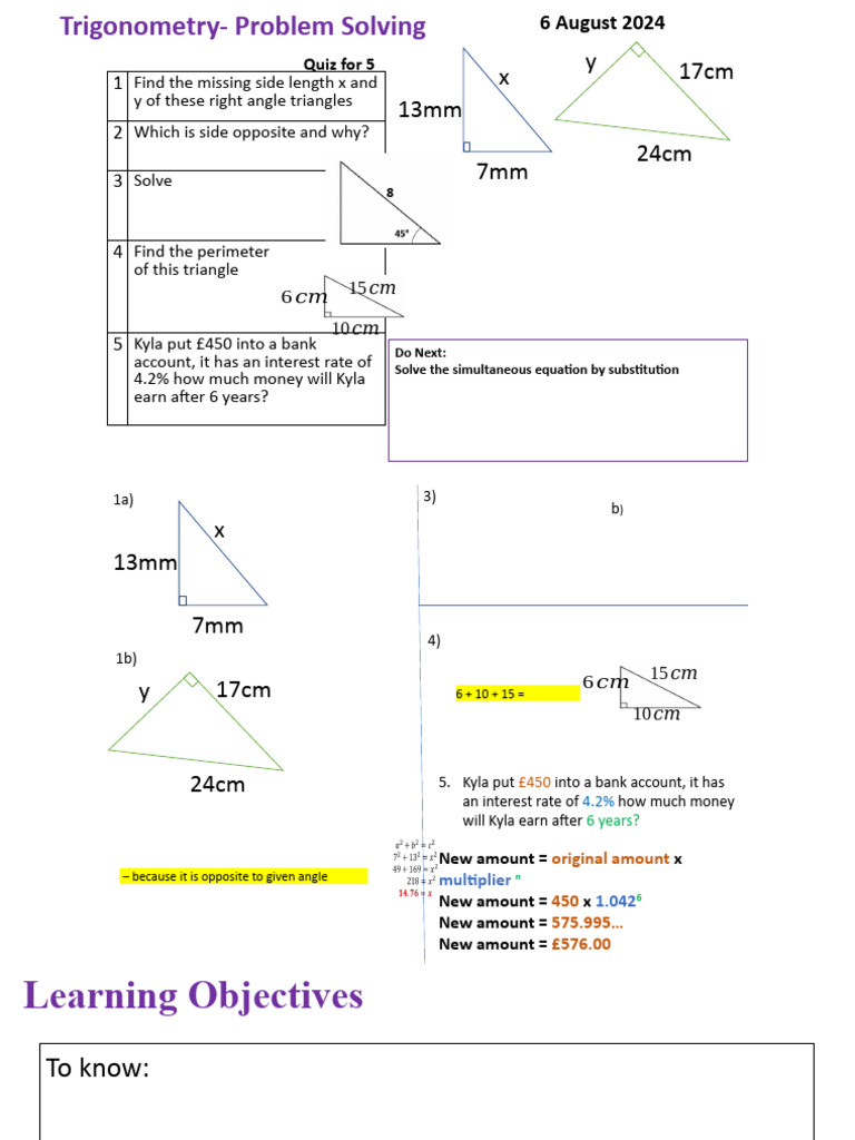 4.2D Trigonometry Problem Solving Needs Answers To Last Independent ...