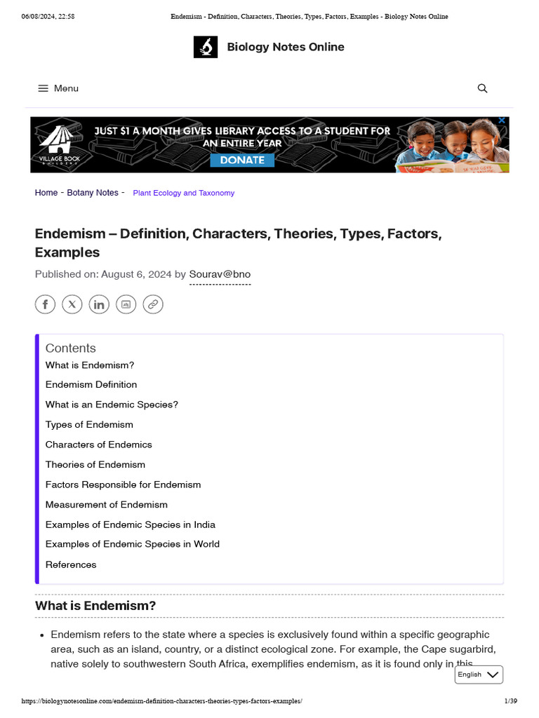 Understanding Endemism in Biology | PDF | Species | Conservation Biology