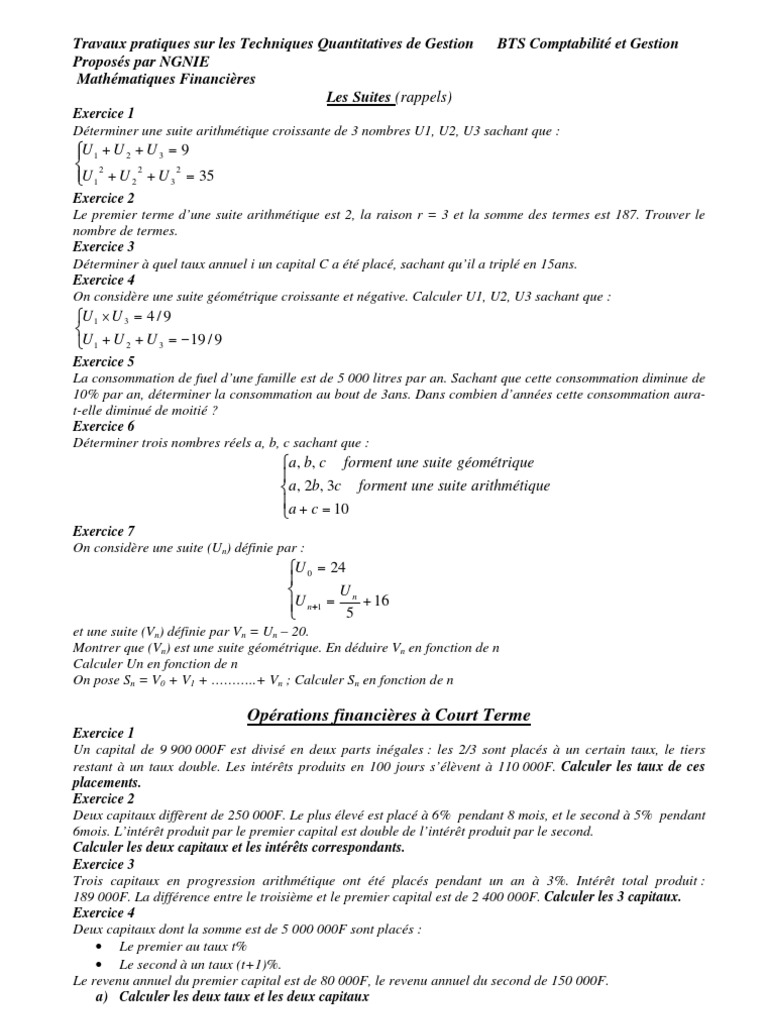 Mathématiques Financières Cours Et Exercices Corrigés Pdf Mathématiques Financières BTS Comptabilité Et Gestion | PDF | Obligation  (finance) | Prêts
